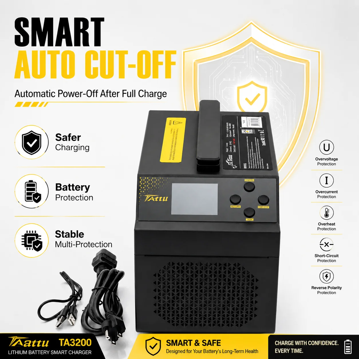 

NEW TATTU TA3200 3200W Smart Multifunctional Dual Channel Balancing Charger 6-14S Lipo LiHv High Power for Battery