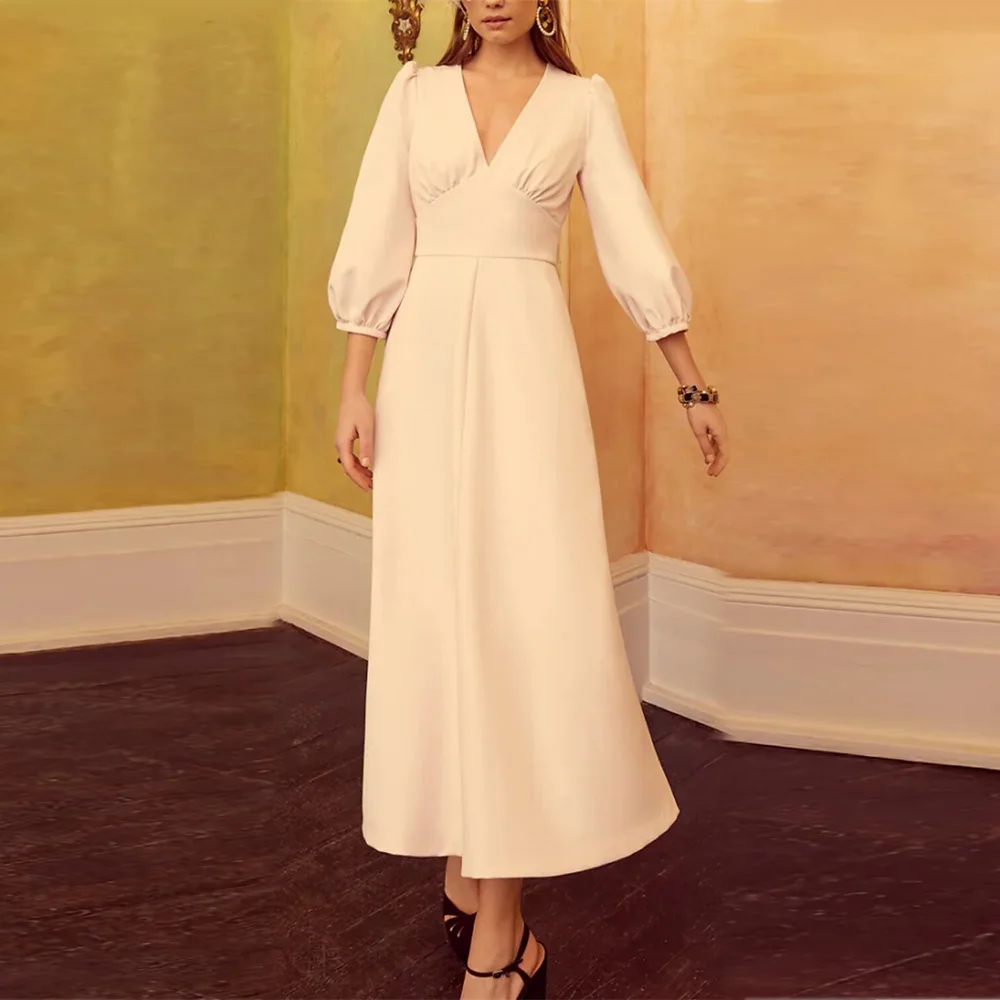 

Mother of the Bride Dresses for Weddings 2023 A-line V-neck Wedding Guest Gowns with Pleats Wedding Party Dress فساتين السهرة