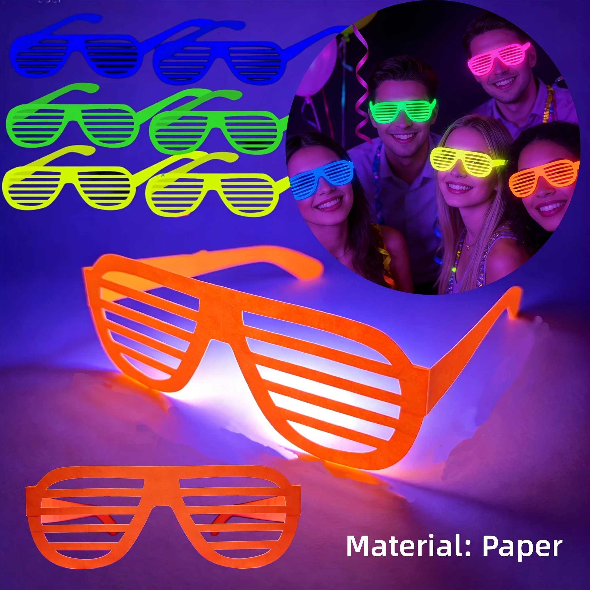 10 Stück im Dunkeln leuchtende fluoreszierende Brillen, bunte leuchtende Partybrillen für Neon-Geburtstagsdekoration, zufällige Farbe – Detail 4