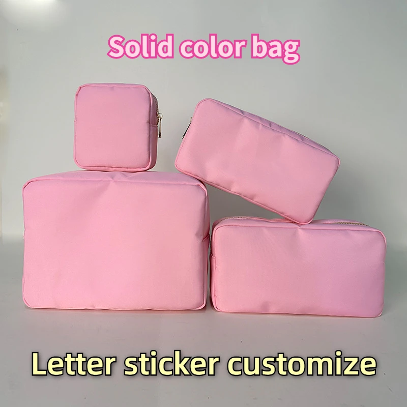 Solid Color Travel Storage Bags for Women Nylon Cosmetic Bag College Girls Pencil Case Large Capacity Makeup Case Purse Handbags