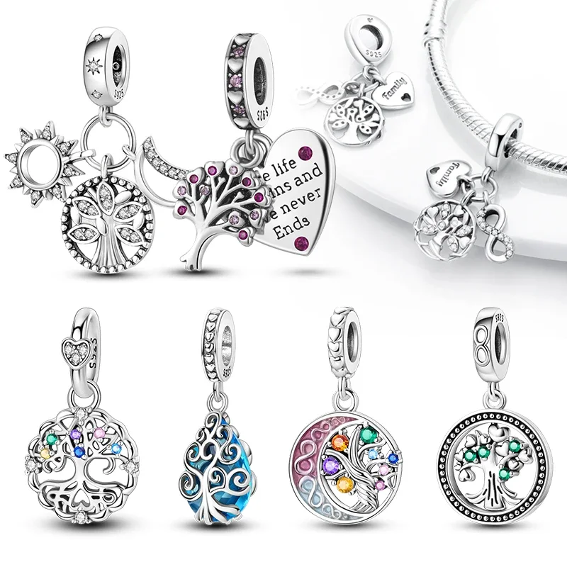 

925 Sterling Silver Family Life Tree Pendant Forever Friends Charm Fit Original Pandora Charms Bracelets for Women DIY Jewelry