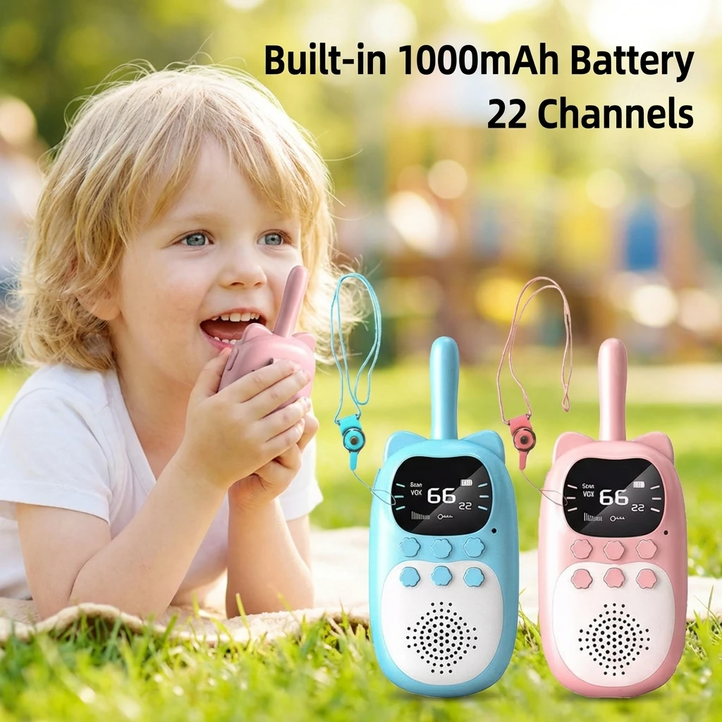 子供用ウォーキートーキー-充電式-22チャンネル-1000mahバッテリー-双方向無線-長距離通信-アウトドア-キャンプ-おもちゃ-男の子-女の子向けギフト