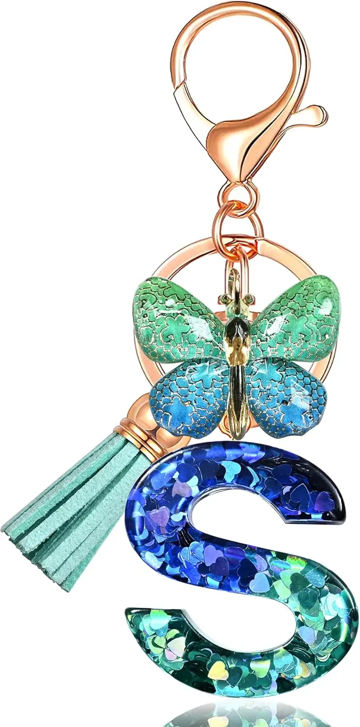 

2025 Initial letter Keychains for Women Tassel Butterfly Pink Purple Cute Car Keychain for Wallet Backpack bag charm