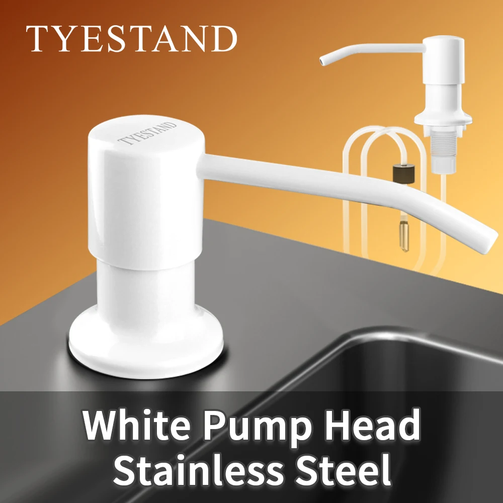 White pump head Soap Dispenser for Kitchen Sink Stainless Steel Built In Soap Dispenser Pump with 40