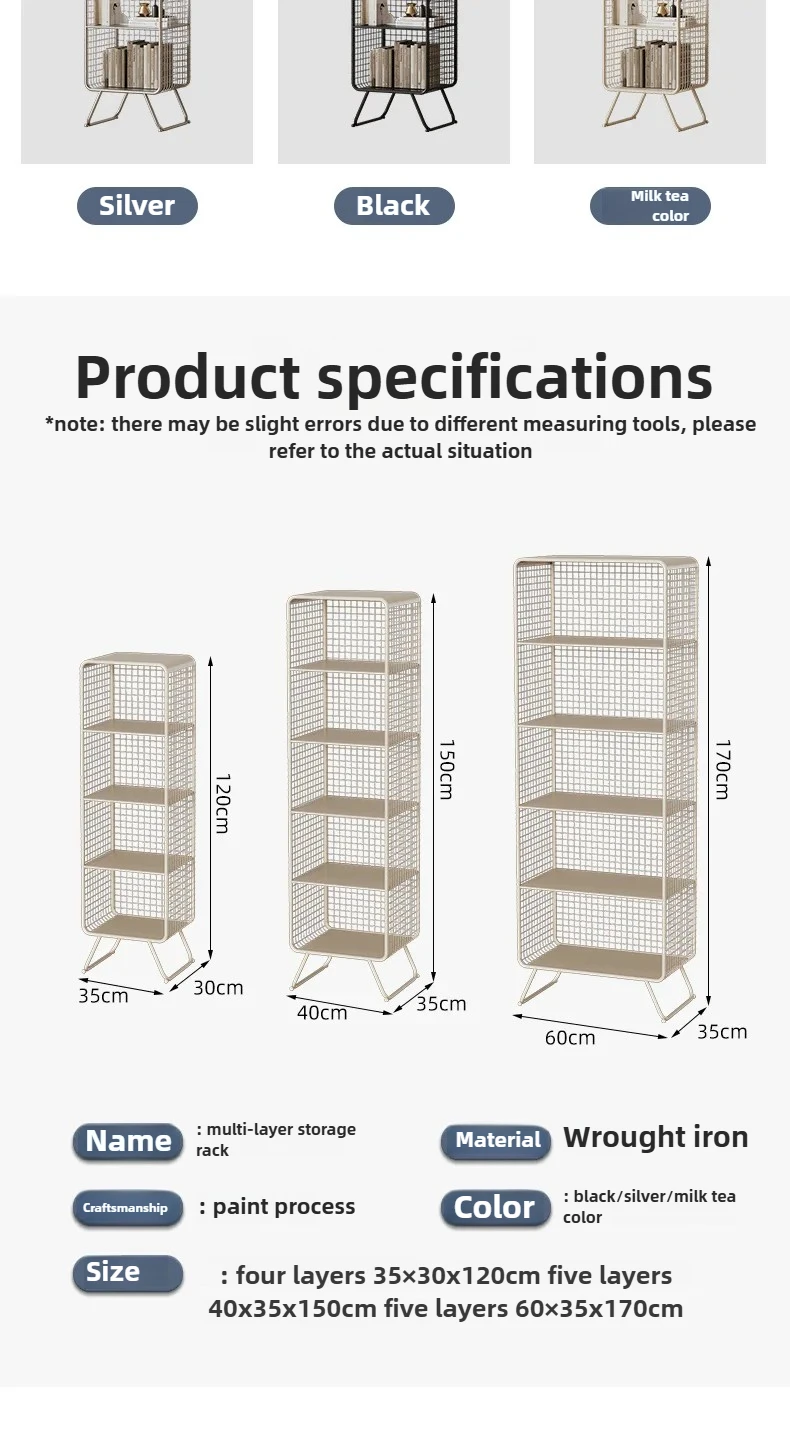 Nordic style Bookcase Multi-Tier Metal Storage Shelf Space Saving Living Room/Kids Book Organizer Sturdy Display Rack for Office