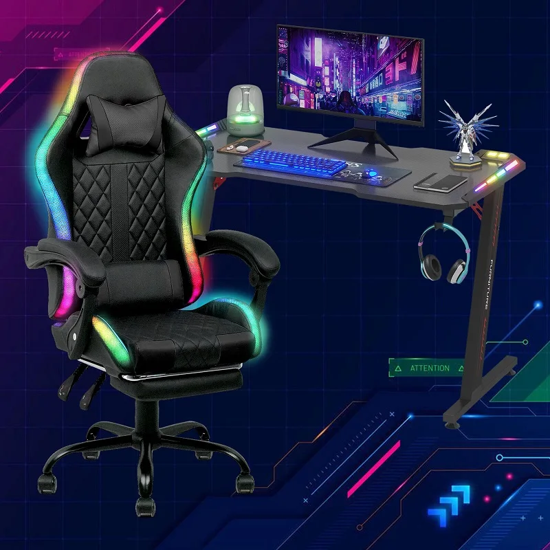الجملة طاولات وكراسي مريحة سوداء مجموعة عالية الجودة RGB كرسي الألعاب مخصص رخيصة ألعاب الجدول