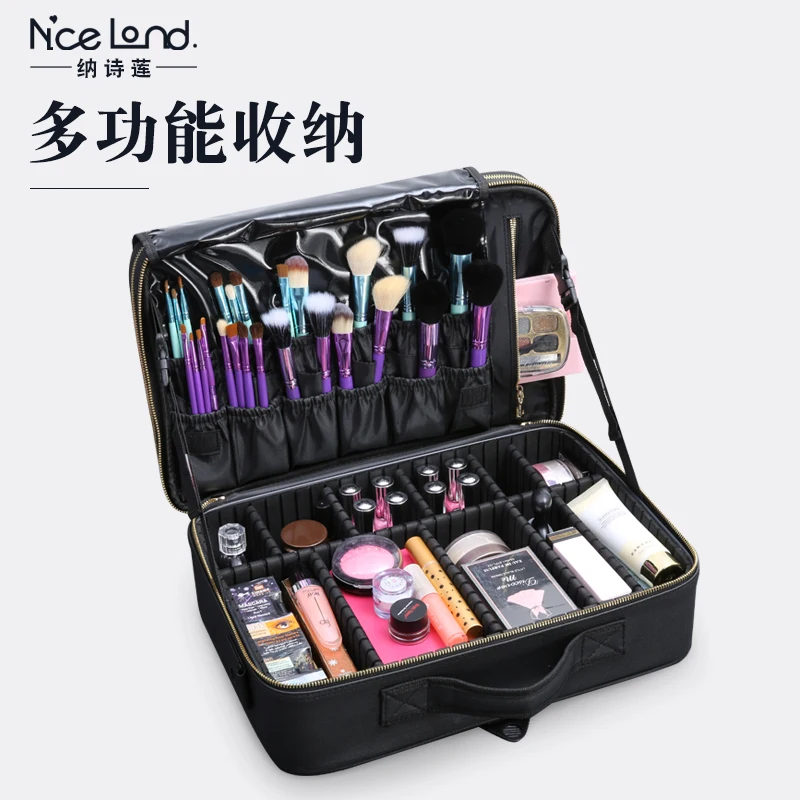 Professional makeup bag, women's heel makeup storage box, large capacity, multifunctional, large portable