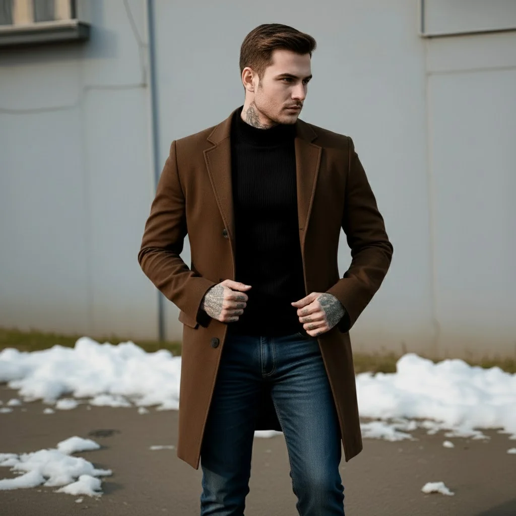 

Men's Loose Fit Woolen Blend Jacket Single-Breasted Thickened Warm Coat Casual Solid Color Outerwear