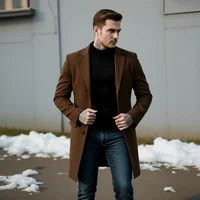 Chaqueta holgada de mezcla de lana para hombre, abrigo cálido grueso de un solo pecho, ropa de abrigo informal de Color sólido