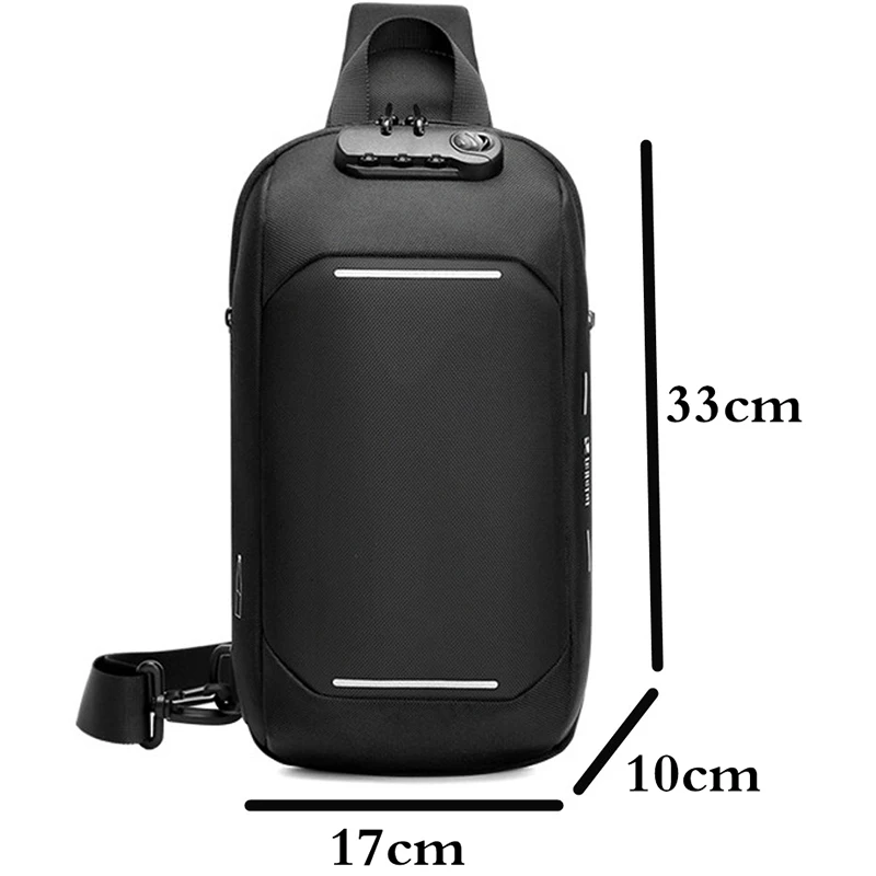 Shoulder Bag Travel Messenger Pack Chest Bag for Male Men Oxford Anti-theft Lock Fashion Multifunction USB Crossbody Bag