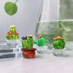 Handmade Murano Glass Cactus Figurines Ornaments Desktop Craft Adornment Creative Colorful Cute Miniature Plant for Home Decor