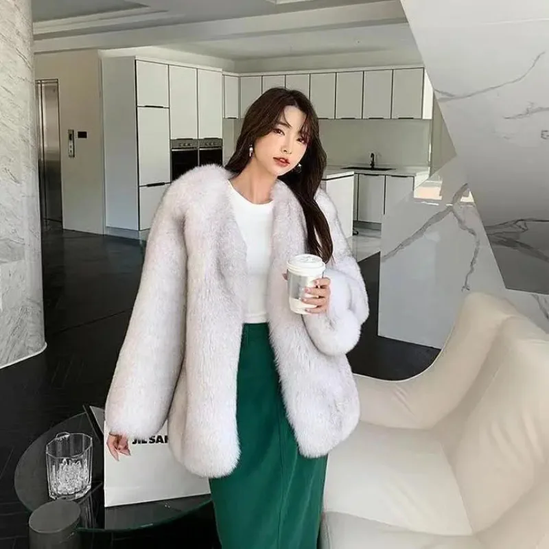 Formal Fur Jacket Women\'s Short Overcoat 2023 Autumn Winter New Loose Fox Mao Mao Fur Coats Female Thicken Warm Parker Coat