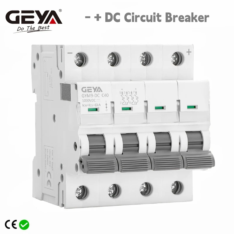 GEYA MCB DC 1000V MCB Mini Circuit Breaker DC 6A 10A 16A 20A 25A 32A 40A 50A 63A 4 Poles IEC60947