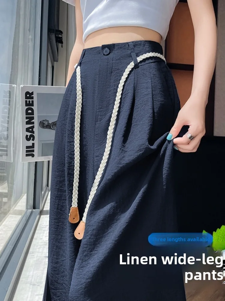 Cintura alta calças de perna larga linho feminino solto ajuste calças casuais sli emagrecimento corte reto verão nova chegada