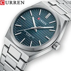 CURREN 8439 Men's Business Quartz Watch Minimalist Grid-Pattern Stainless Steel Strap Wristwatch with  Calendar Function