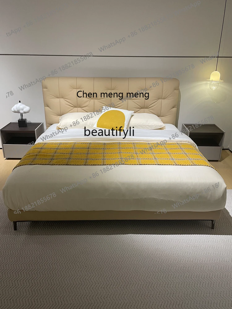Genuine leather master bedroom wedding bed size apartment stylish simple double leather bed head layer cowhide designer style