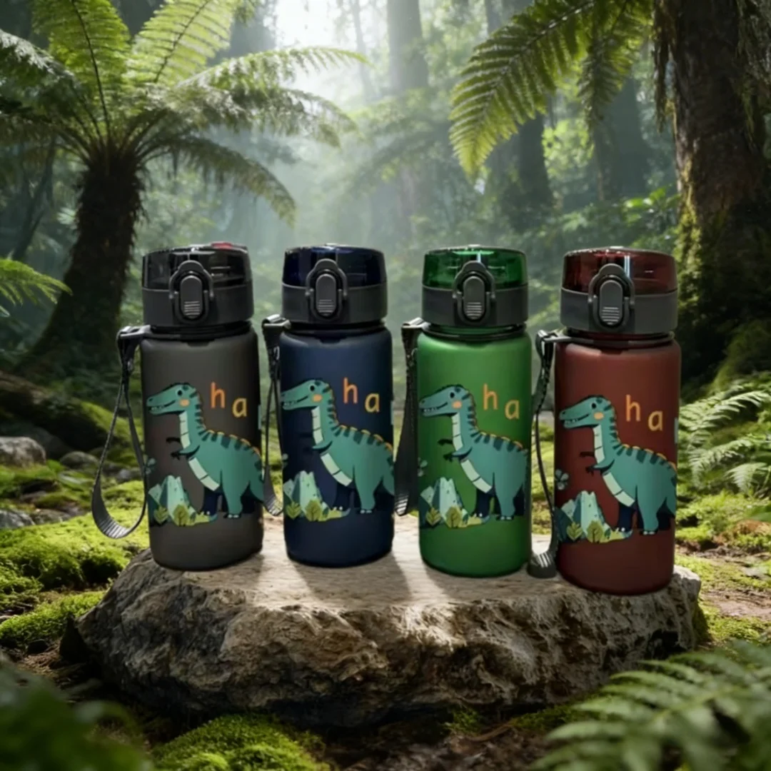 

Бутылка для воды с 3D-принтом динозавра, 400 мл - без ПВХ, герметичная, матовая отделка, с трубочкой и петлей для переноски