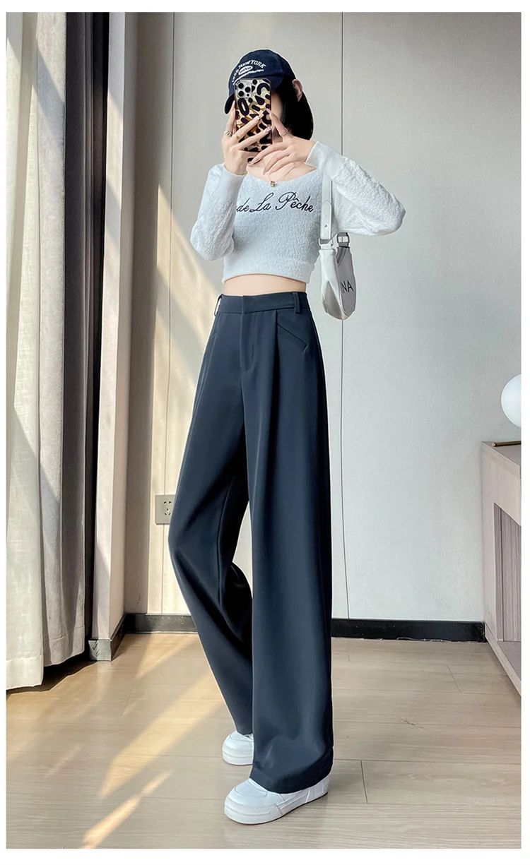 Spring 2024 New Fashion All-Match Simple Office Suit Pants Wide-Leg Pants High Waist Narrow Straight Casual Mop Pants Women