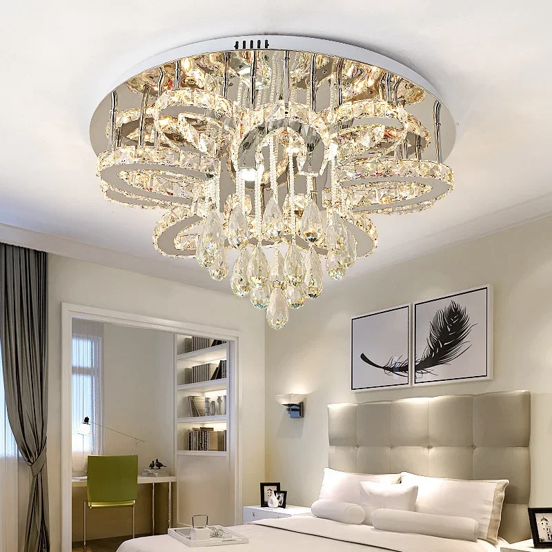 

Modern Remote Control Dimmable Lustre K9 Cristal Stainless Chrome Led Ceiling Chandelier Luxury Foyer Light