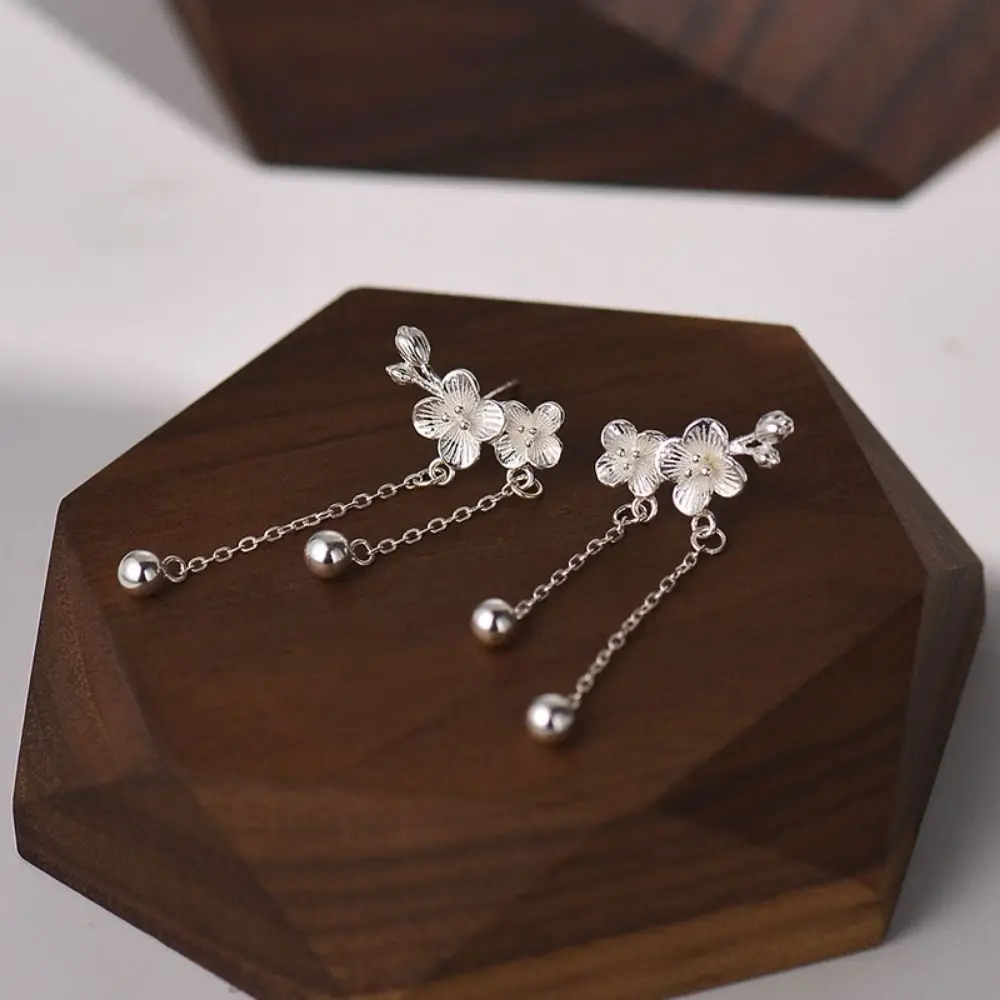 Romantic Elegant Pure Silver Earrings Hypoallergenic Plum Blossom Stud Earrings Flowers S999 Dangle Earrings Women