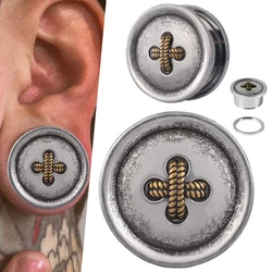 1PC Stainless Steel Cross Buttons Ear Plugs Expanders Piercing Screw Ear Gauges Earring Gauges Stretchers Body Piercing Jewelry