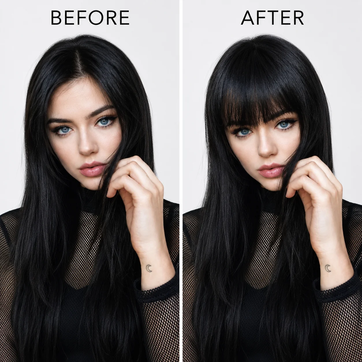 Clip in 100% Human Hair Natural Black Straight Bangs Upgraded 3D Air Wispy Fringe with Sideburns for Women Daily Wear Hair Exten