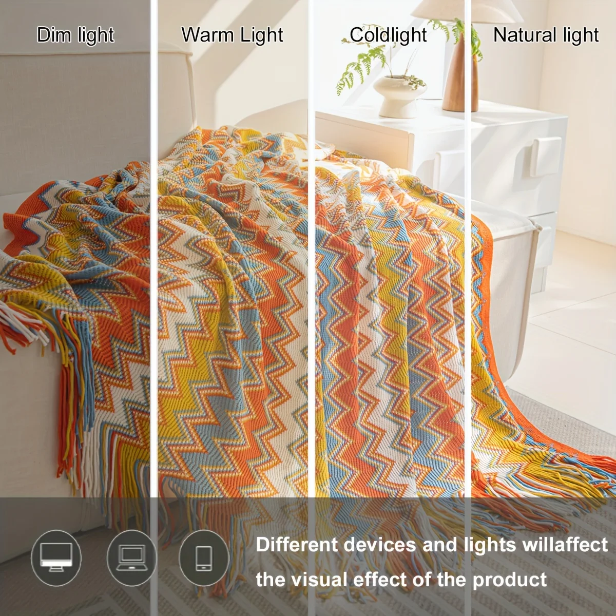 1piece Bohemian brown knitted sofa blanket is mite-proof, anti-allergy and breathable for bare skin