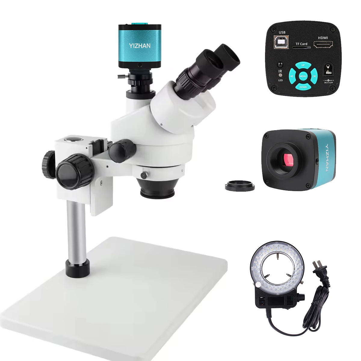 

7X-45X Hd 48Mp Camera Led Ring Light Educational Trinocular Stereo Microscope For Mobile Phone Repair Industrial PCB Repair