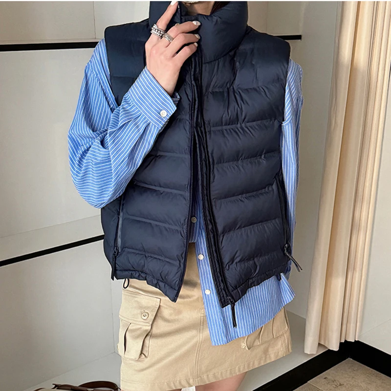 

HELIAR Women Mock Neck Sleeveless Coat Zipper Warm Slim Short Vest High Street Women Cotton Vest 2025 Autumn Winter