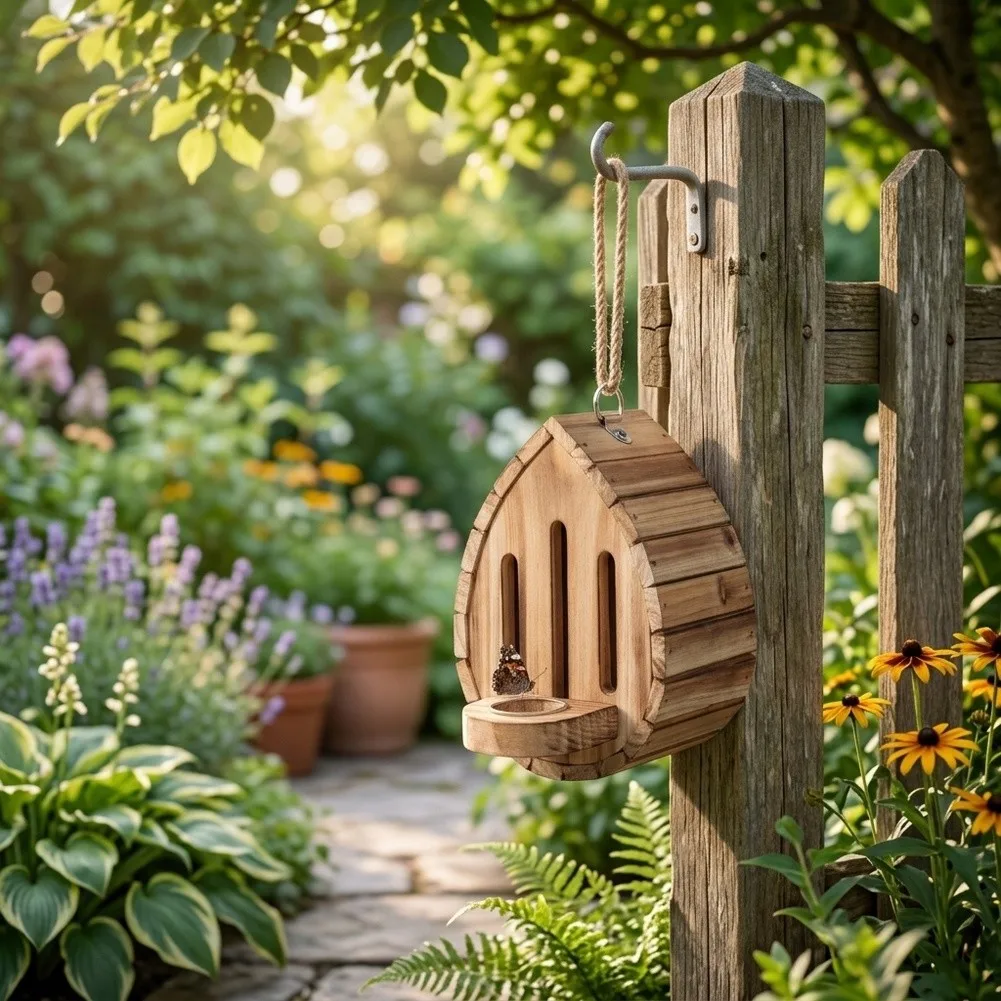 Outdoor Butterfly Habitat 7 X 5 In Wooden Butterfly House Teardrop Shaped Design Material For Garden Decoration