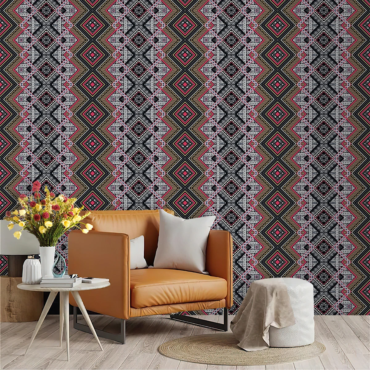 

Exotic Bohemian Geometric Wallpaper Grid Self Adhesive Plaid Peel and Stick Rhombus Contact Paper for Wall Home Renovation Mural