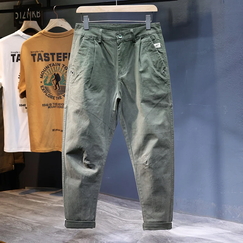 KSTUN Men Baggy Straight Leg Harem Pants Loose Fit Green Men's Clothing Full Length Trousers Stretch Fashion Pockets Patchwork