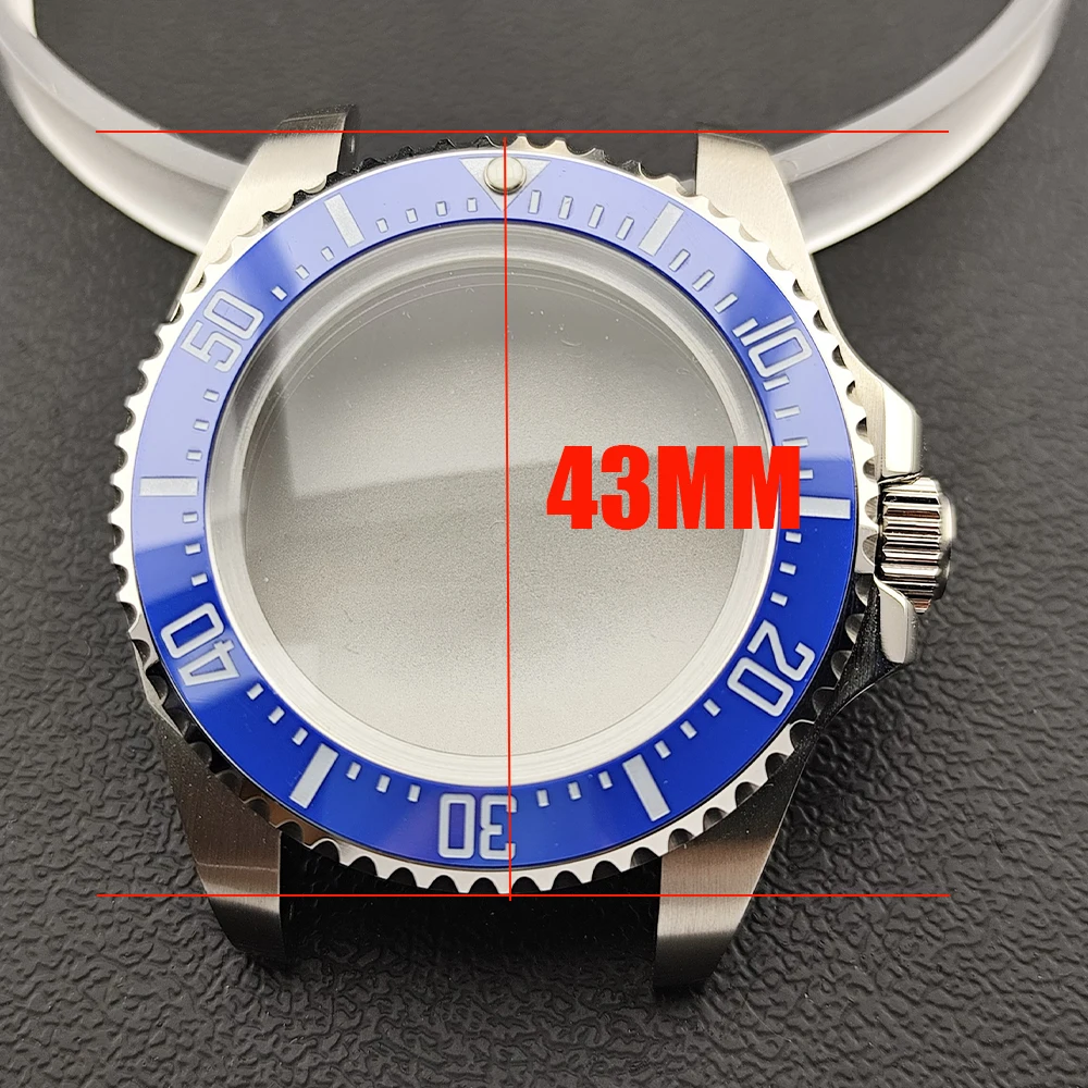 NH35 حافظة 43 مللي متر للرجال فضي الصلب ساعة تناسب NH34 NH35 حركة حافظة ل الياقوت صندوق ساعة زجاجي الحافة 21 مللي متر ستارب