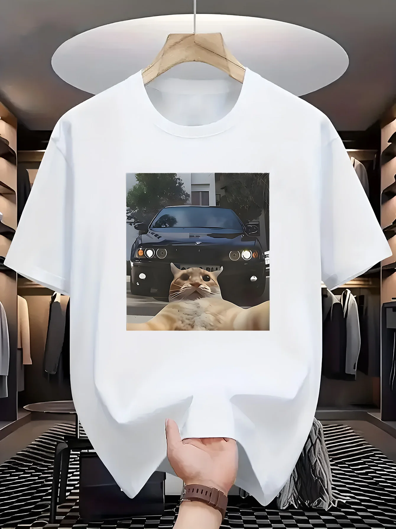 

Забавный принт спереди с изображением кота-табби и ворота Тории, мужская футболка, уличная одежда с короткими рукавами
