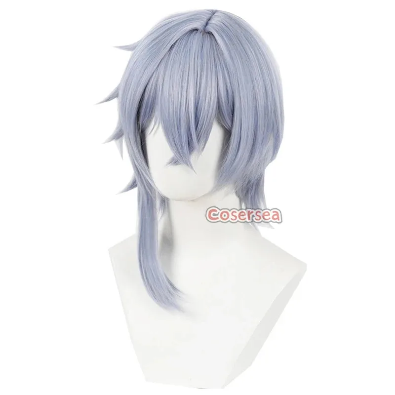 Cosersea Moze 코스프레 가발 게임 Honkai: 스타 레일 Moze 35cm 짧은 스트레이트 그레이 파티 남성 코스 가발 합성 머리 내열성
