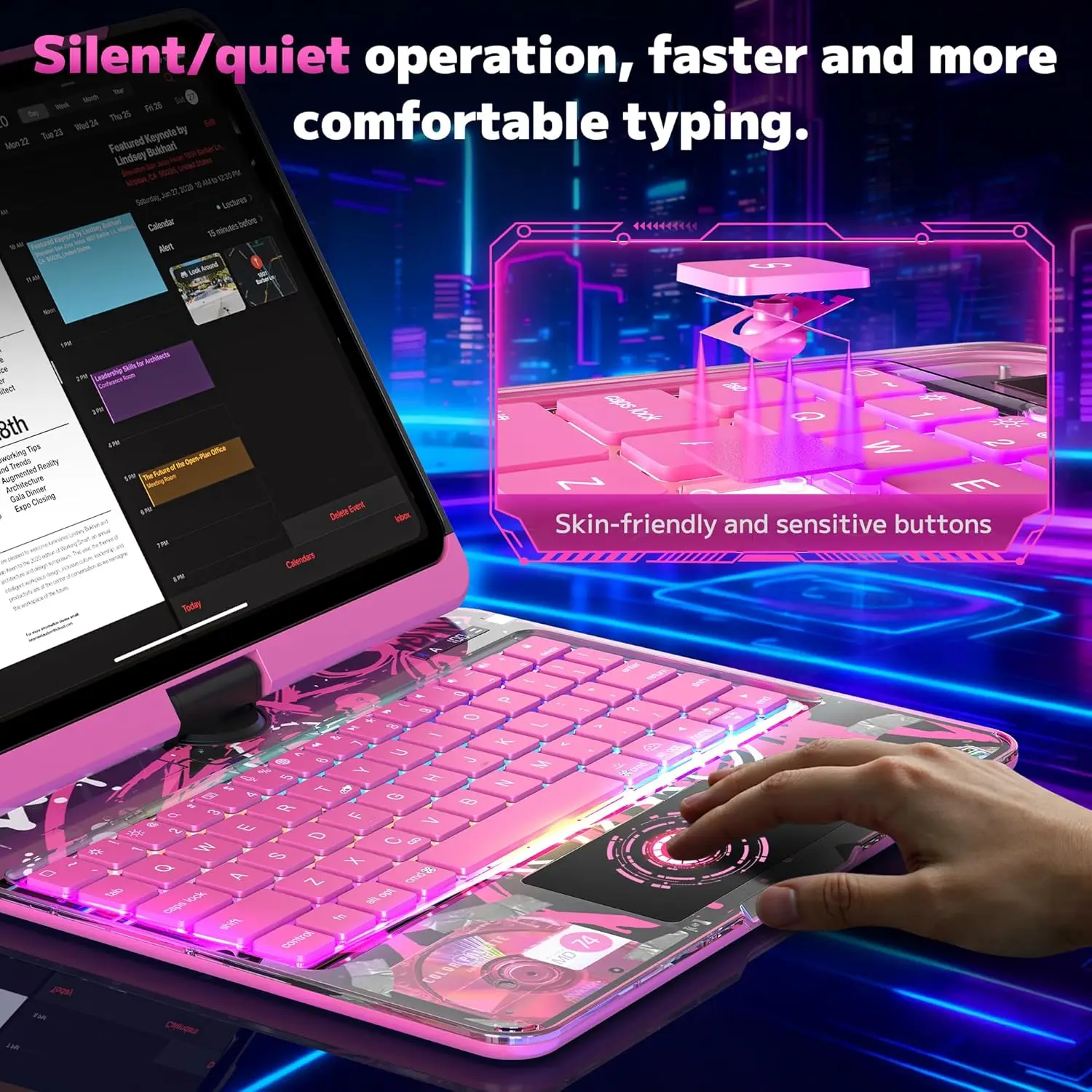360 °   Teclado Mágico Giratorio Colorido para iPad Air 13 Pro 11 2024 2022 Air 4 5 para iPad 12.9 13 10.ª Gen 11.ª A16 Retroiluminado