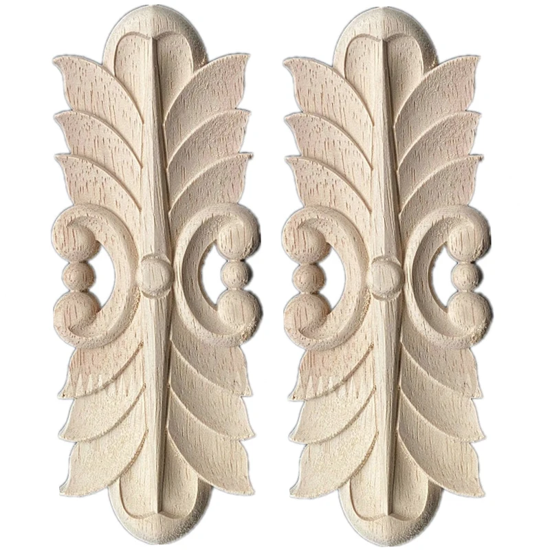 2PCS Floral Wood Carved Onlay Corner Applique Moulding Decal Furniture Cabinet Door Frame Wall Home Decoration