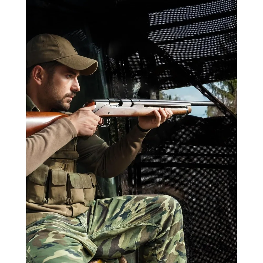 Pop Up Ground Hunting Blind with 270° See Through View Windows 4-6 Hunters Waterproof Camouflage Hunting Tent Sturdy Carry view 6