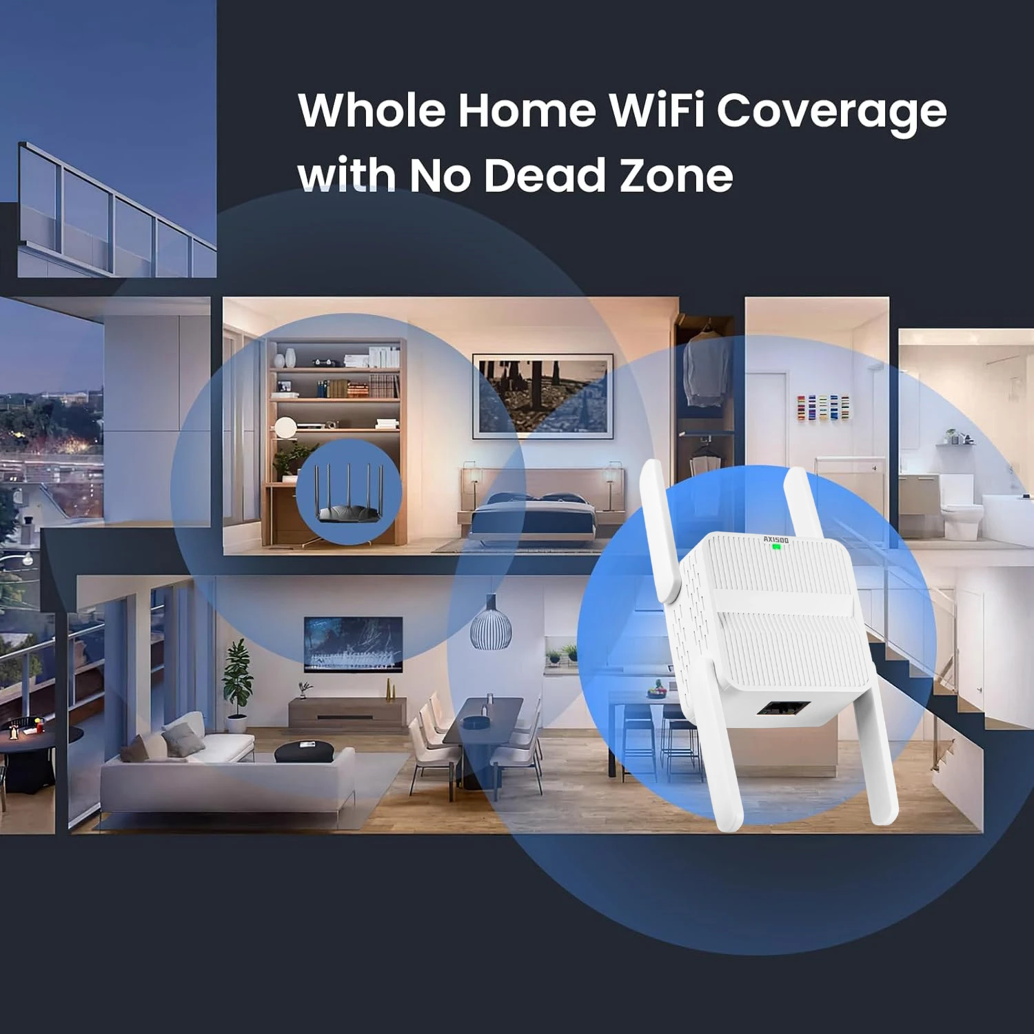 Dual Band Wireless WiFi Repetidor, Roteador de Sinal, Longo Alcance, Extensor WiFi, Amplificador, Booster, 2.4G, 5.8G, 6, 1500Mbps