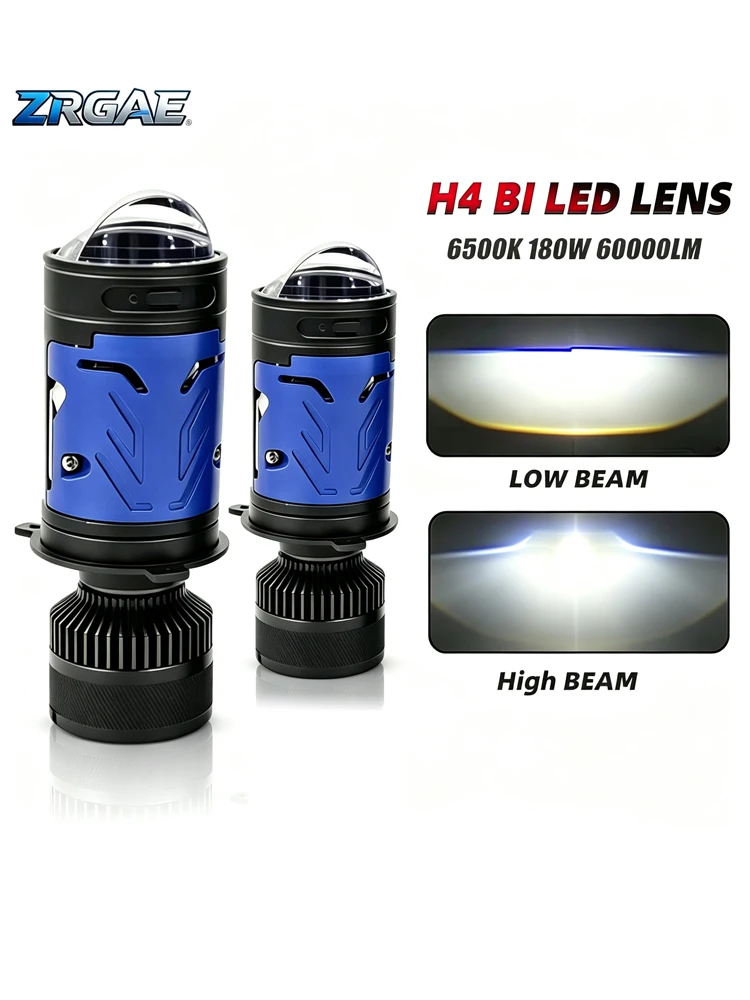 2 piezas de bombillas LED H4 Bi Mini con lente proyector para faros de coche, lámparas turbo con ventilador, Plug and Play, 40000LM, 140W, luz alta y baja para motocicleta, 12V