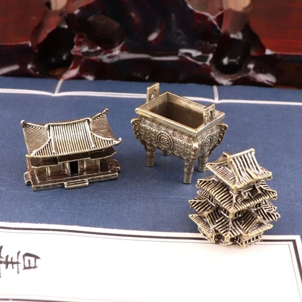 Retro Brass Micro Landscape Chinese Rockery Ancient Pavilion Ancient Architecture Miniature Model Bonsai Fish Tank Decoration