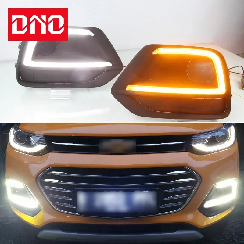 Car LED 12V Daytime Running Headlamps For Chevrolet Trax T-rax 2017 2018 Daylights Yellow Turn Signal DRL Car Foglamps