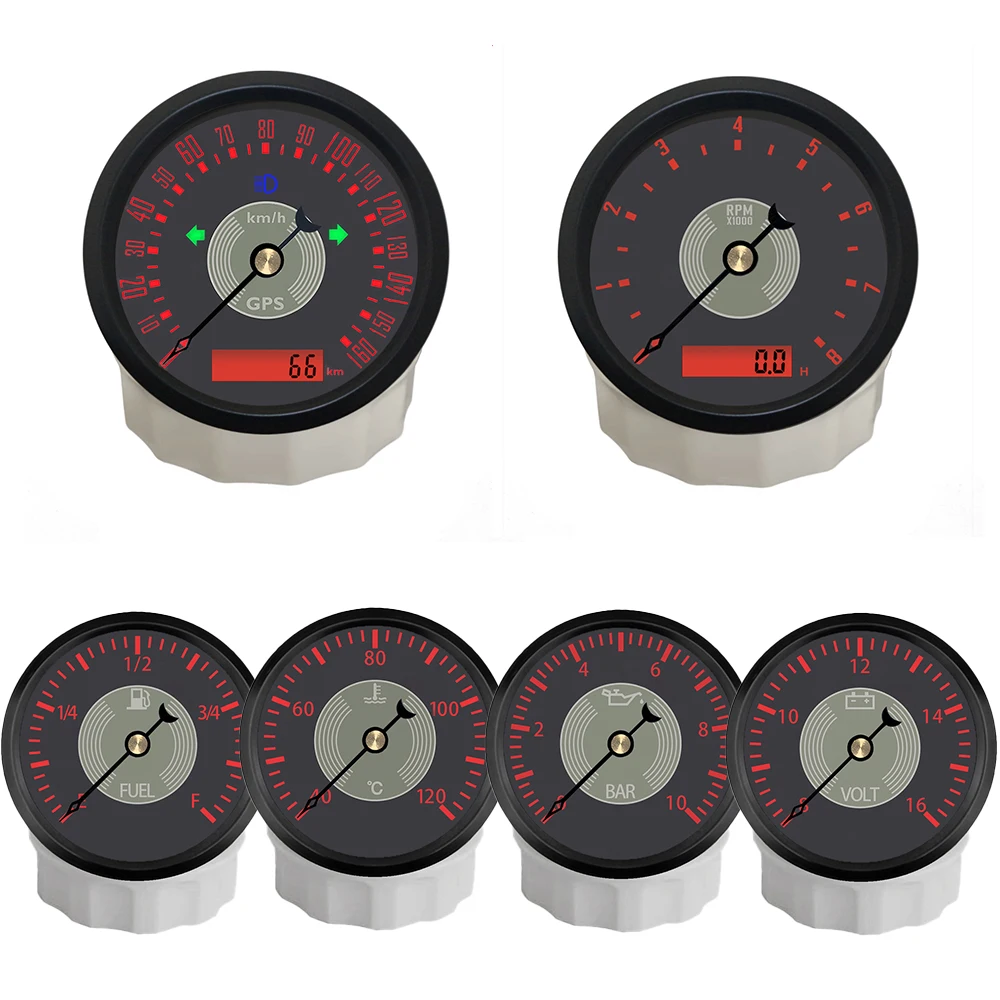 

ELING 85mm Car GPS Speedometer 0-220km/h 0-160mph + Tachometer 0-8000RPM + 52MM Fuel Level Water Temp Oil Pressure Voltmeter 12V