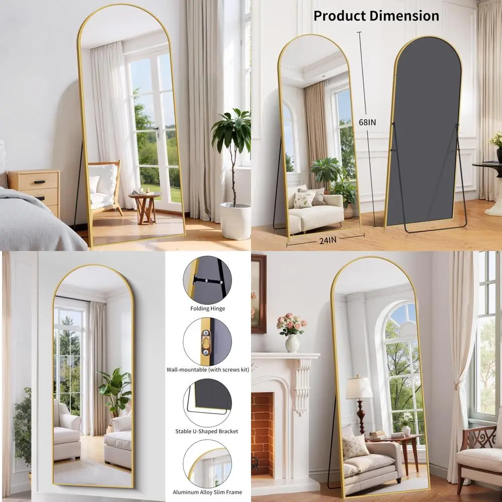 Floor Standing Full Length Mirror, 68x24 Inch Aluminum Framed Large Body Mirror for Home or Hallway
