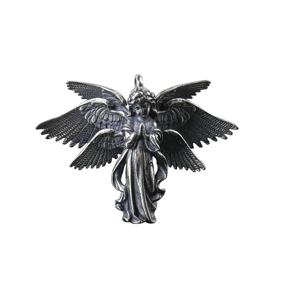 Vintage Silver Color Hand Carving Six Winged Angel Pendant