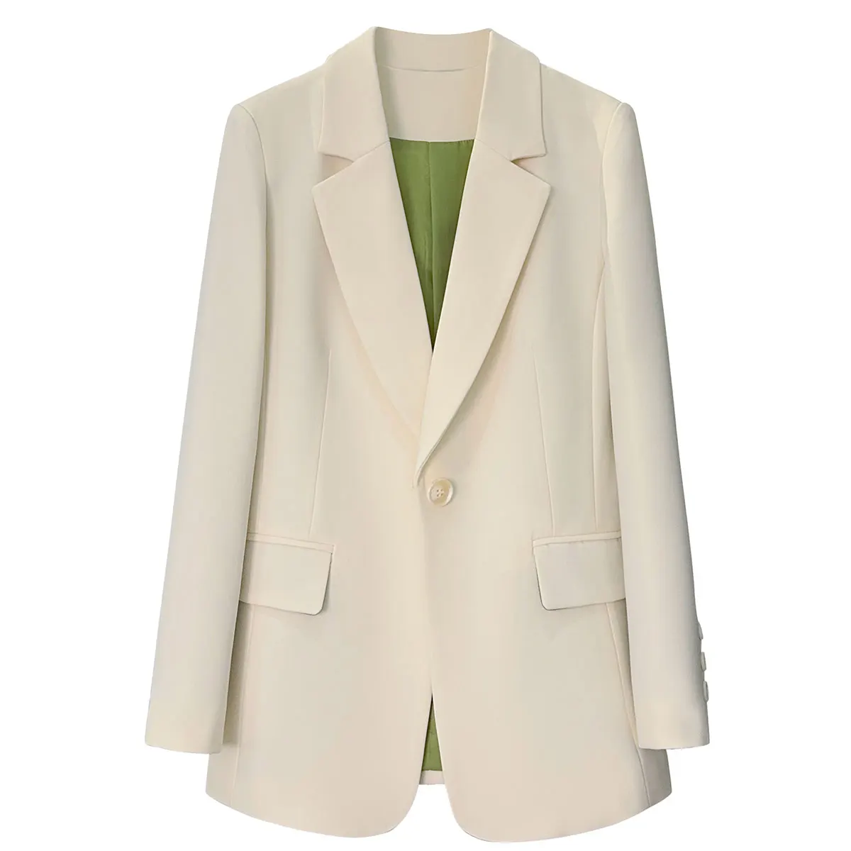 

Beige Casual Blazer for Women Spring Tailored One Button Solid Suit Jacket Office Ladies Suit Top