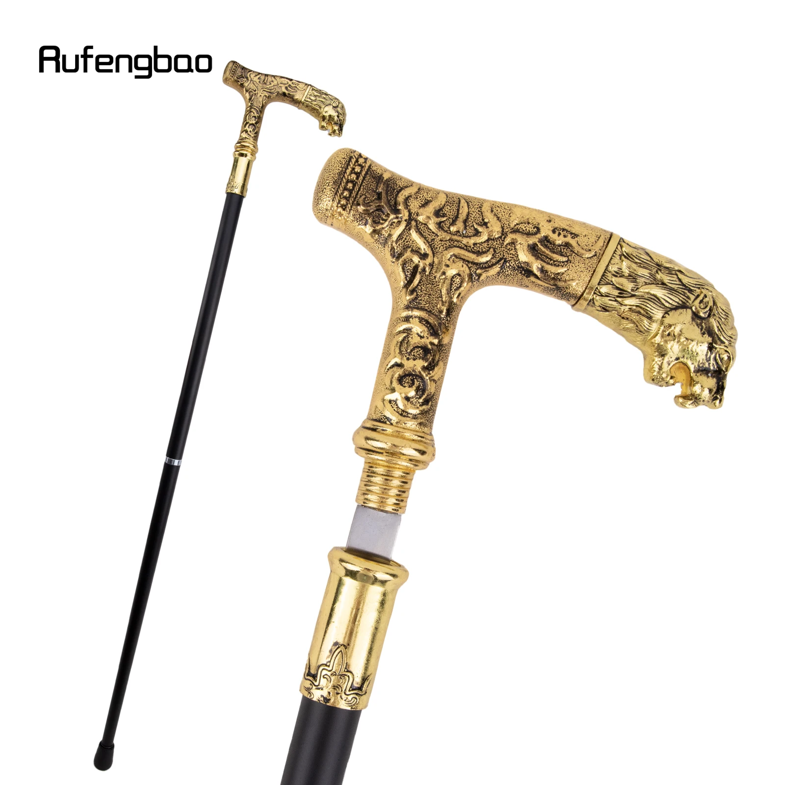 Golden Lion Handle Luxury Walking Stick with Hidden Plate Self Defense Fashion Cane Plate Cosplay Crosier Stick 90cm