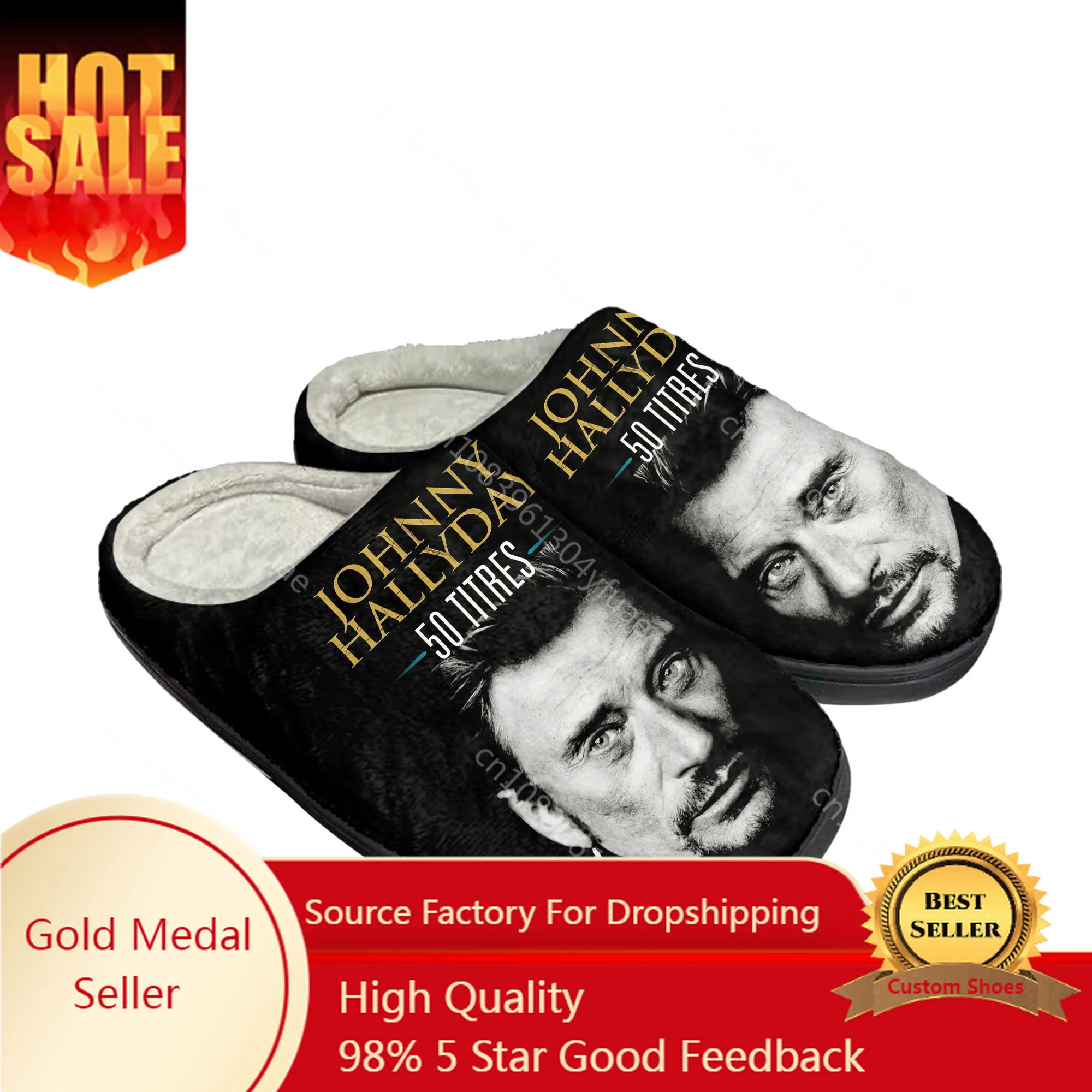 

Johnny Hallyday Rock Singer Home Cotton Custom Slippers Mens Women Sandals Plush Casual Keep Warm Shoes Non-Slip Thermal Slipper