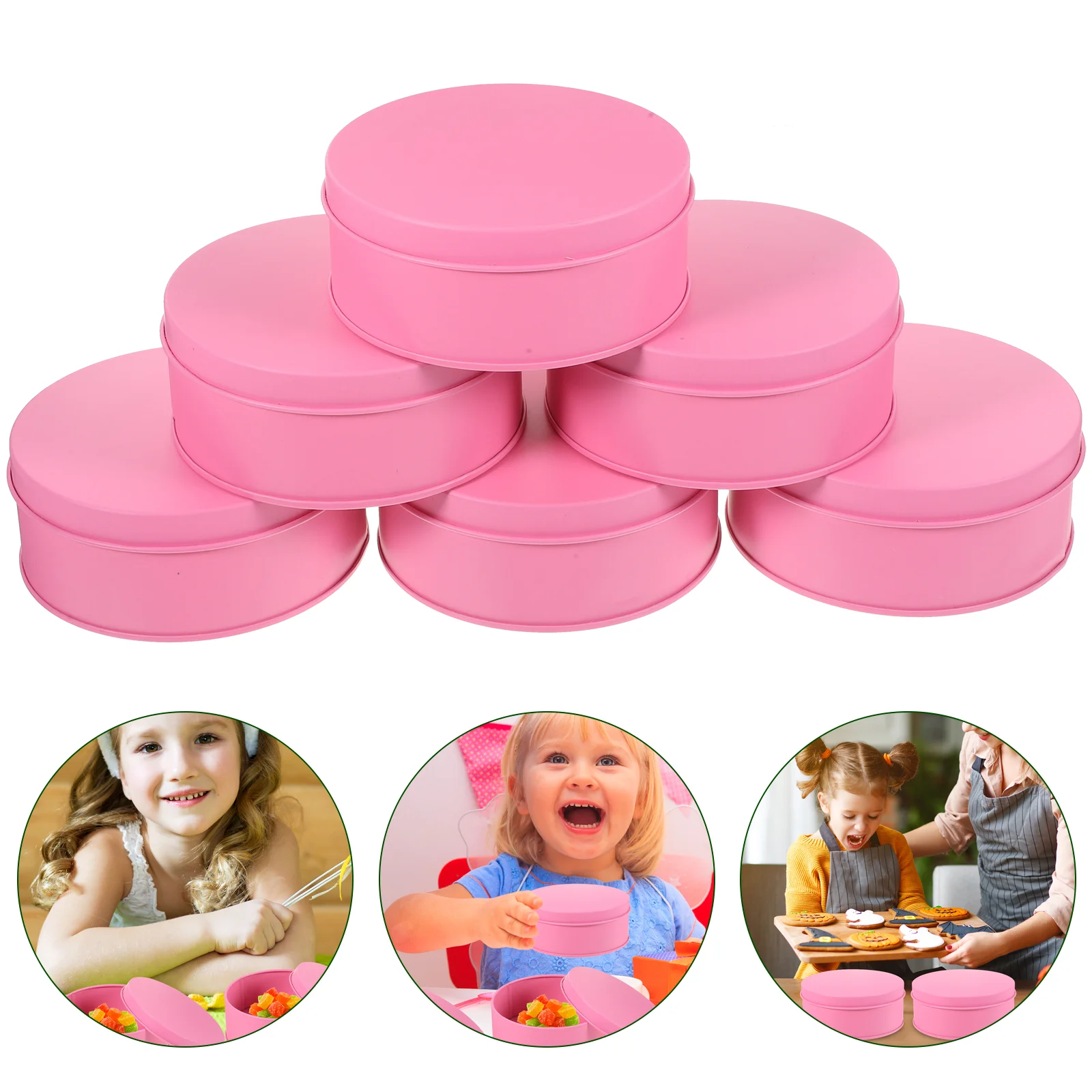 

6 Pcs Large Tinplate Cookie Candy Gift Packaging Storage Box Metal 6pcs (pink) Jar for Containers Airtight with Lid