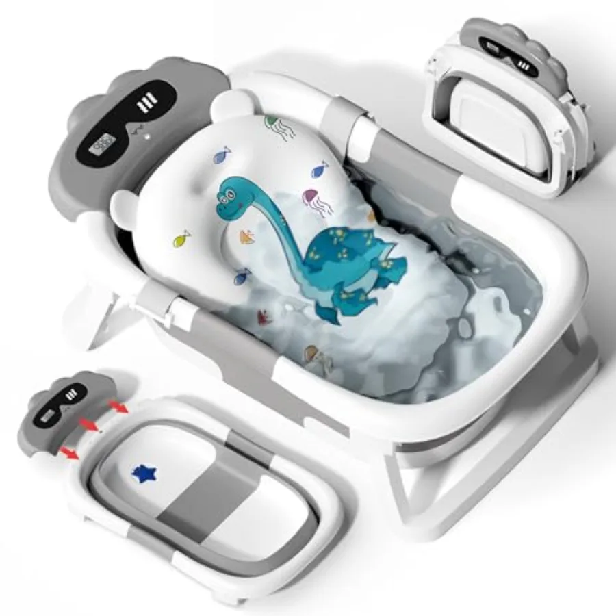 

Collapsible Baby Bathtub for Newborn to Toddler Durable Grey Infant Bath Tub with Soft Bath Net No-Slip Feet Portable Travel De